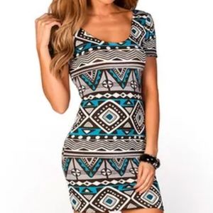 Bodycon mini dress gray multi color tribal